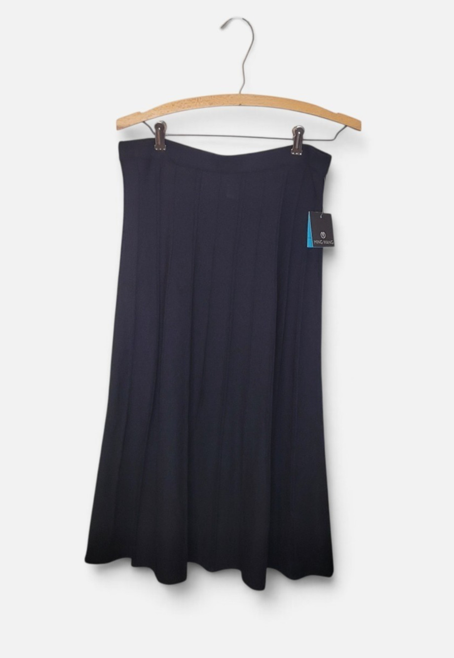 Ming Wang Black Elastic Waist Textured Knit Midi Skirt Size Small NEW Minimalist